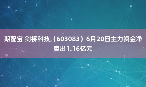期配宝 剑桥科技（603083）6月20日主力资金净卖出1.16亿元