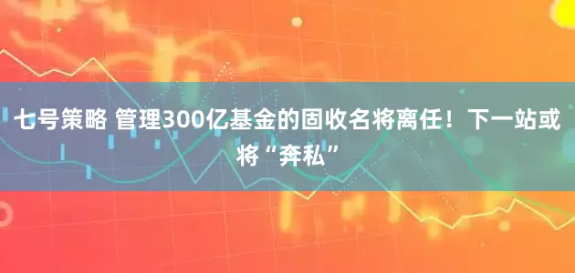 七号策略 管理300亿基金的固收名将离任！下一站或将“奔私”